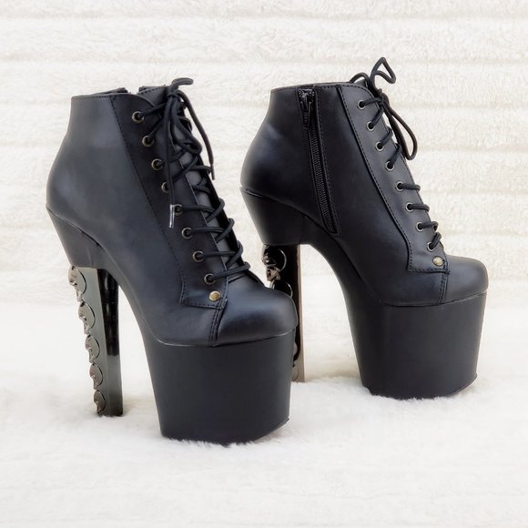 Voodoo Hex Skull Stacked 7" Heel Platform Ankle Booties Boots - Picture 4 of 13